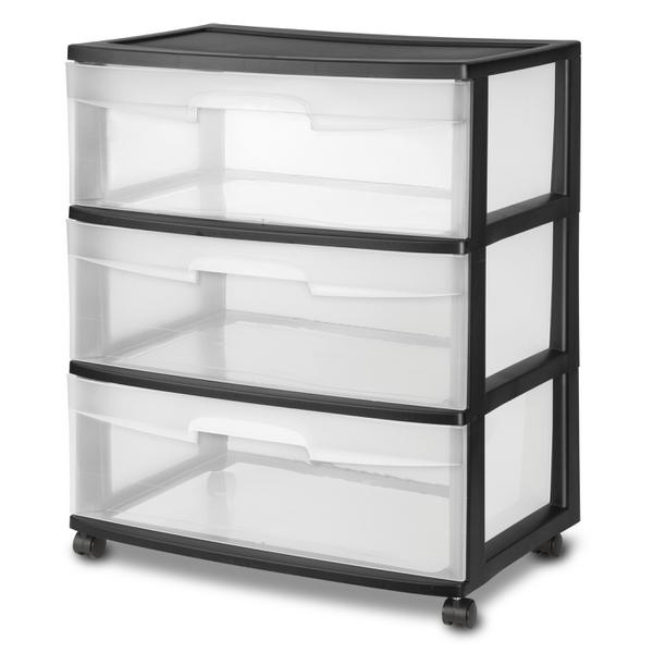 29309001 STERILITE 3 DRAWER WIDE CART-BLACK - Kasimex